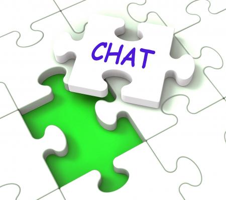 Chat Jigsaw Shows Chatting Talking Typing Or Texting