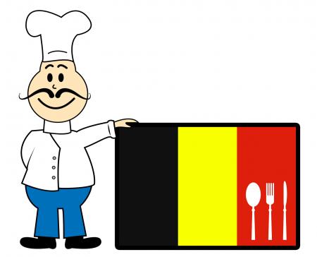 Chef Belgium Indicates Cooking In Kitchen And Catering