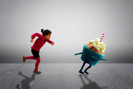 Child Chasing Cupcake - Healthy Diet versus Child Obesity