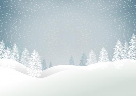 Christmas snowy landscape with trees - Xmas card with copyspace - Blue