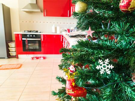 Christmas Tree With Baubles and String Lights