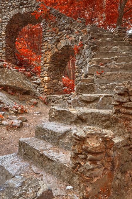 Close-up Castle Staircase Ruins - Ruby Autumn HDR