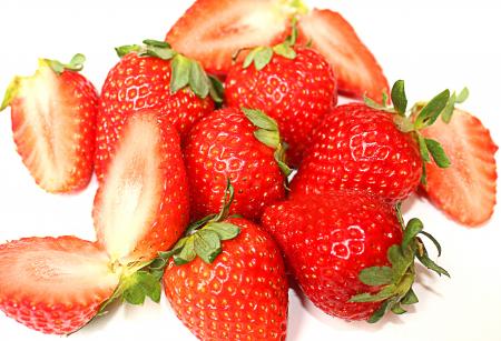 Close-up of red sweet strawberry fruits