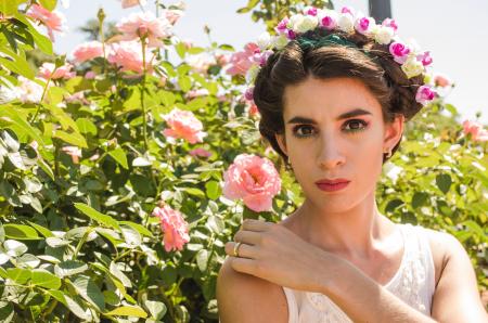 Close-Up Photography of a Woman Wearing Flower Headdress