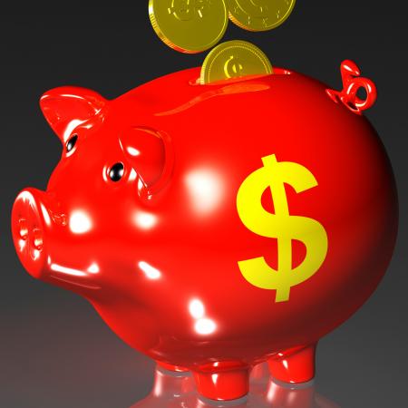 Coins Entering Piggybank Shows American Revenues
