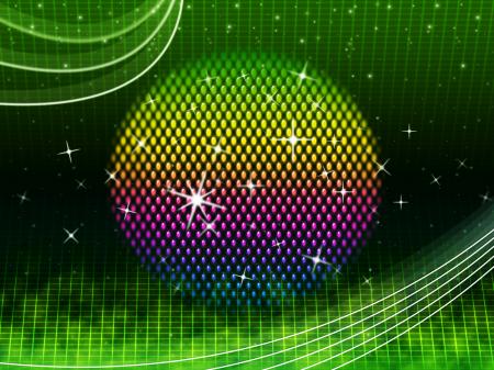 Colorful Ball Background Means Green Grid And Sparkles