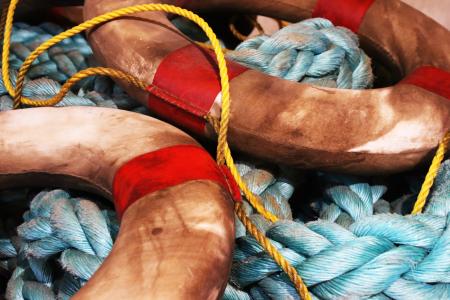 Colourful lifebuoy on the blue rope