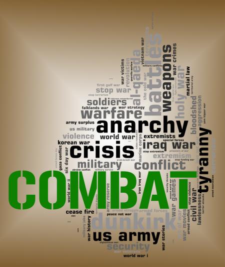 Combat Word Shows Military Action And Attack