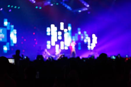Concert crowd in front of bright stage