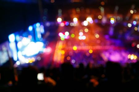 Concert crowd in front of bright stage