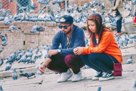 Couple Gray and Orange Long-sleeved Shirts