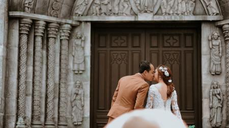 Couple Near on Wooden Sash Door