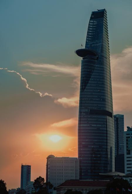 Curtain Wall High-rise Building during Sunset