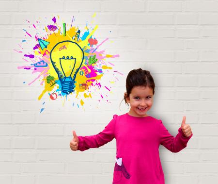 Cute Little Girl Showing Thumbs Up - Creativity and Great Ideas