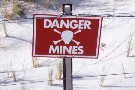 Danger - Land Mine sign in the Falklands