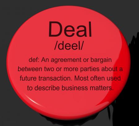 Deal Definition Button Showing Agreement Bargain Or Partnership