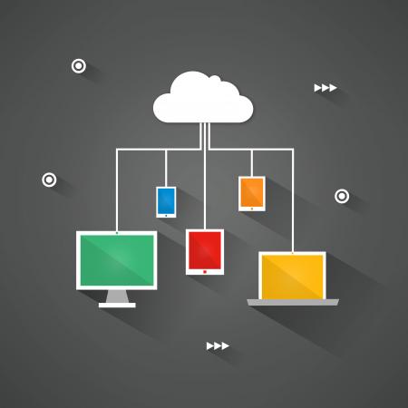 Digital devices connected to the virtual cloud - Flat design concept