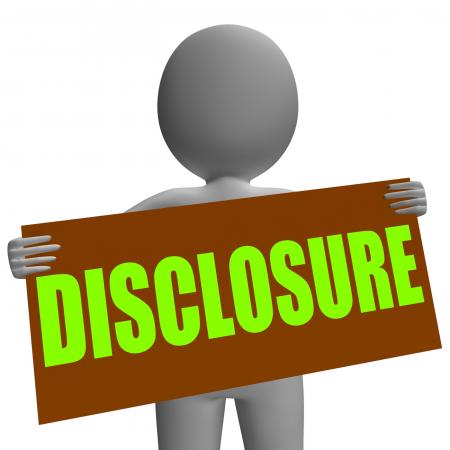 Disclosure Sign Character Shows Legal Communication And Information