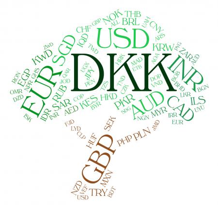 Dkk Currency Means Denmark Krone And Banknote