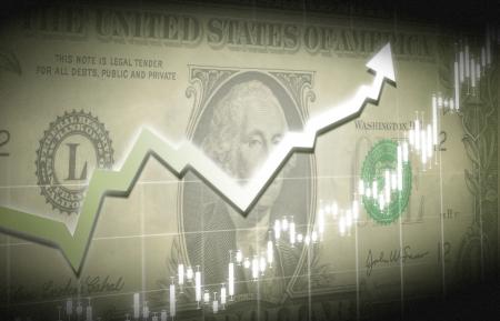 Dollar bill with financial graph superimposed