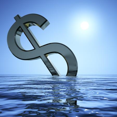 Dollar Sinking And Sun Showing Depression Recession And Economic Downt