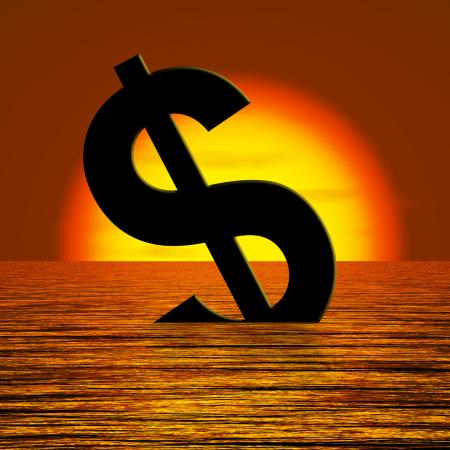 Dollar Sinking And Sunset Showing Depression Recession And Economic Do