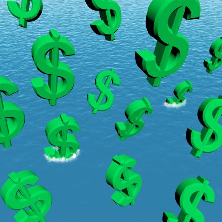 Dollars Falling In The Ocean Showing Depression Recession And Economic