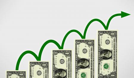 Dollars with jumping arrow