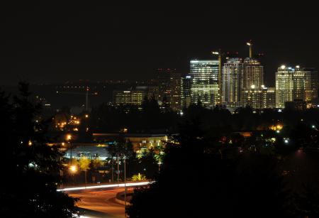 Downtown Bellevue and Interstate 520 at night from Overlake 2