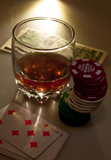 Drink and playing cards