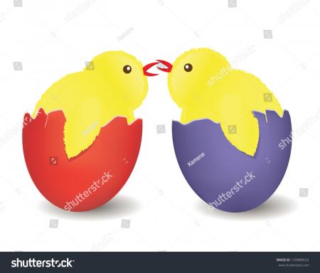 Easter chickens kissing