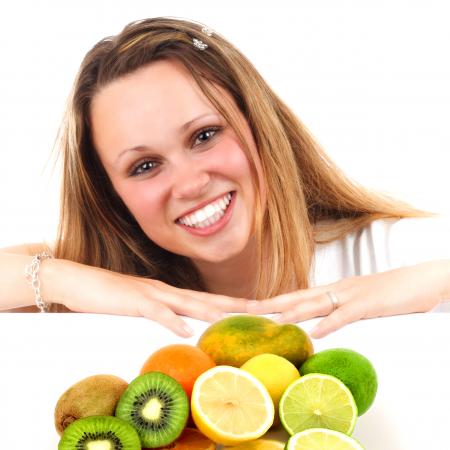 Eat More Fruit - Woman and Assorted Fruit