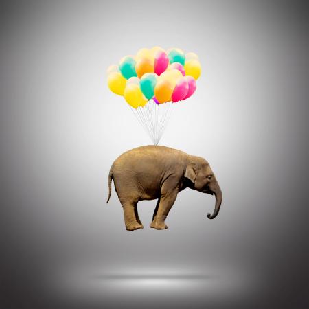 Elephant Lifted by Balloons - Achievement Concept