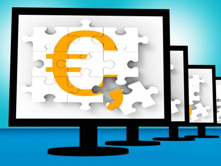 Euro Symbol On Monitors Showing Europe Profits