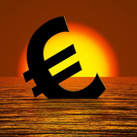 Euro Symbol Sinking And Sunset Showing Depression Recession And Econom