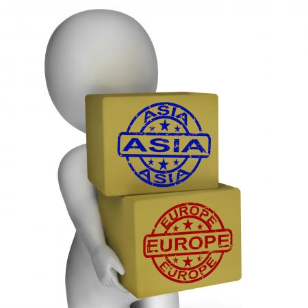 Europe Asia Import And Export Boxes Mean International Trade