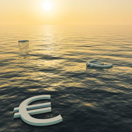 Euros Floating To A Sunset Showing Money Wealth Or Earnings