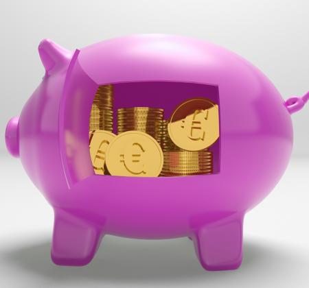 Euros In Piggy Shows Rich European Finances