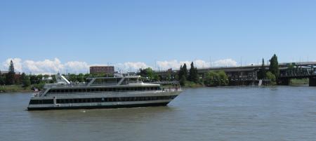 Faux panorama of Portland Spirit ship on Williamette River