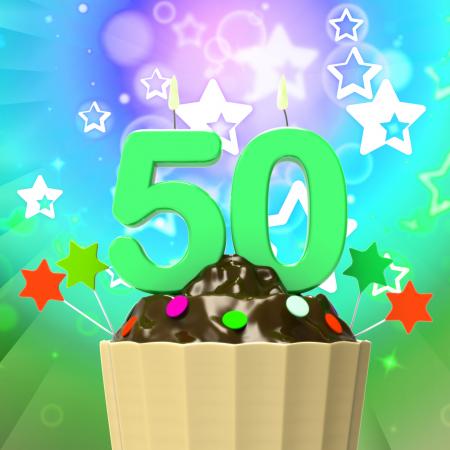 Fifty Candle On Cupcake Means Special Celebration Or Colourful Event