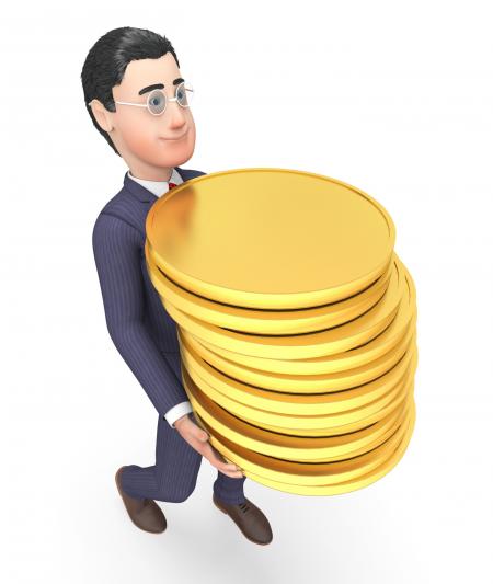 Finance Businessman Represents Coins Money And Success 3d Rendering