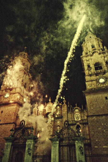 Fireworks In Front Of A Cathedral