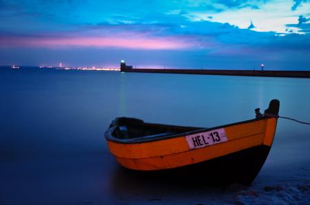Fishing Boat in Hel by night, Poland