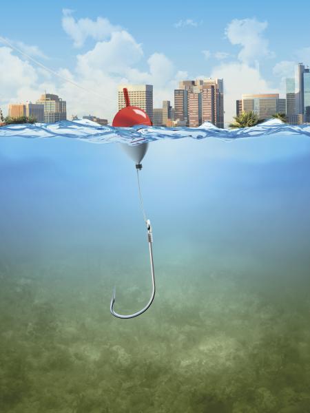 Fishing line and hook under water