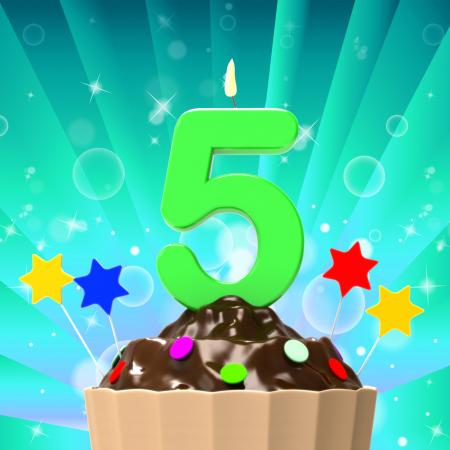 Five Candle On Cupcake Means Happiness And Celebration