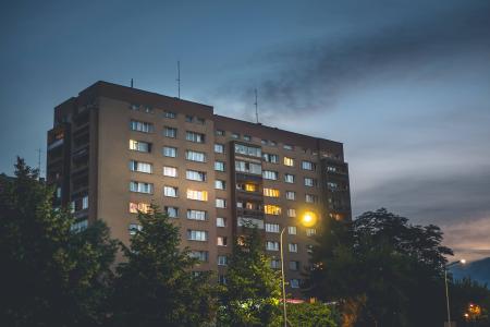 Flat estate at sunset