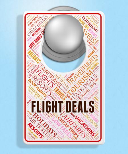 Flight Deals Indicates Promotion Plane And Sign