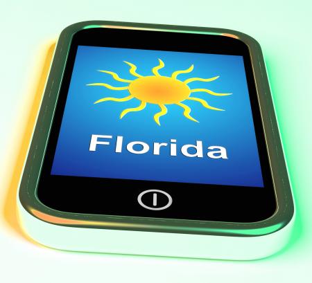 Florida And Sun On Phone Means Great Weather In Sunshine State