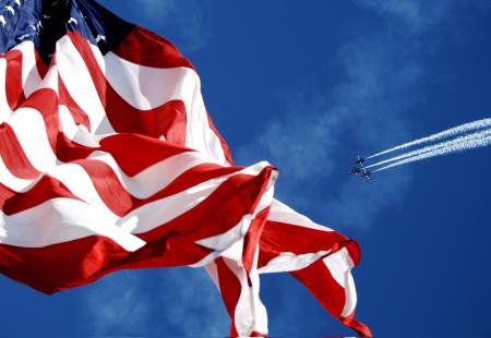 Flying over the American Flag