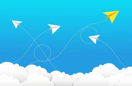 Flying Paper Planes and Clouds - Cloud Computing Concept